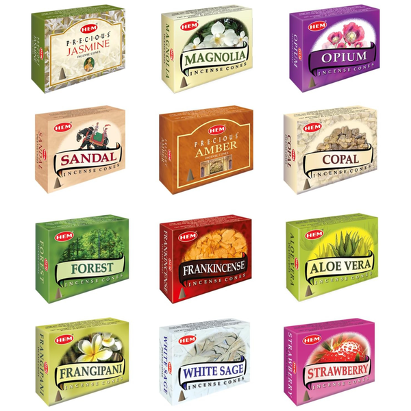 HEM Assorted Incense Cones – 12 Boxes of 10 Cones (120 Total) - Taaf Trade LLC