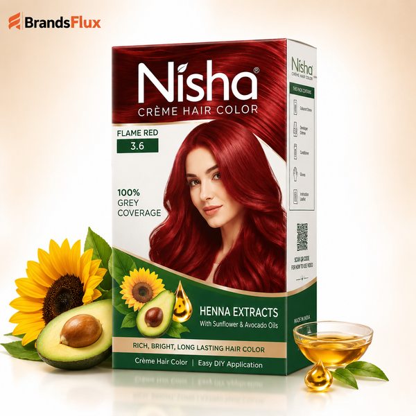 Nisha Creme hair colour Flame Red, single pack