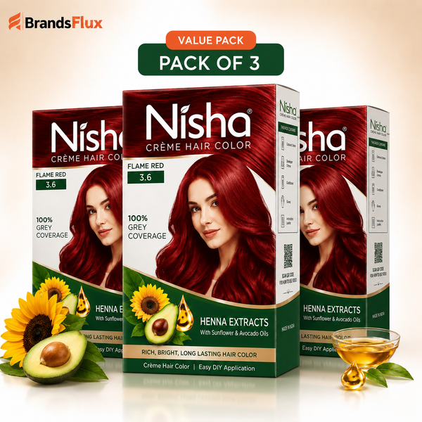 Nisha Creme hair colour Flame Red, pack of 3