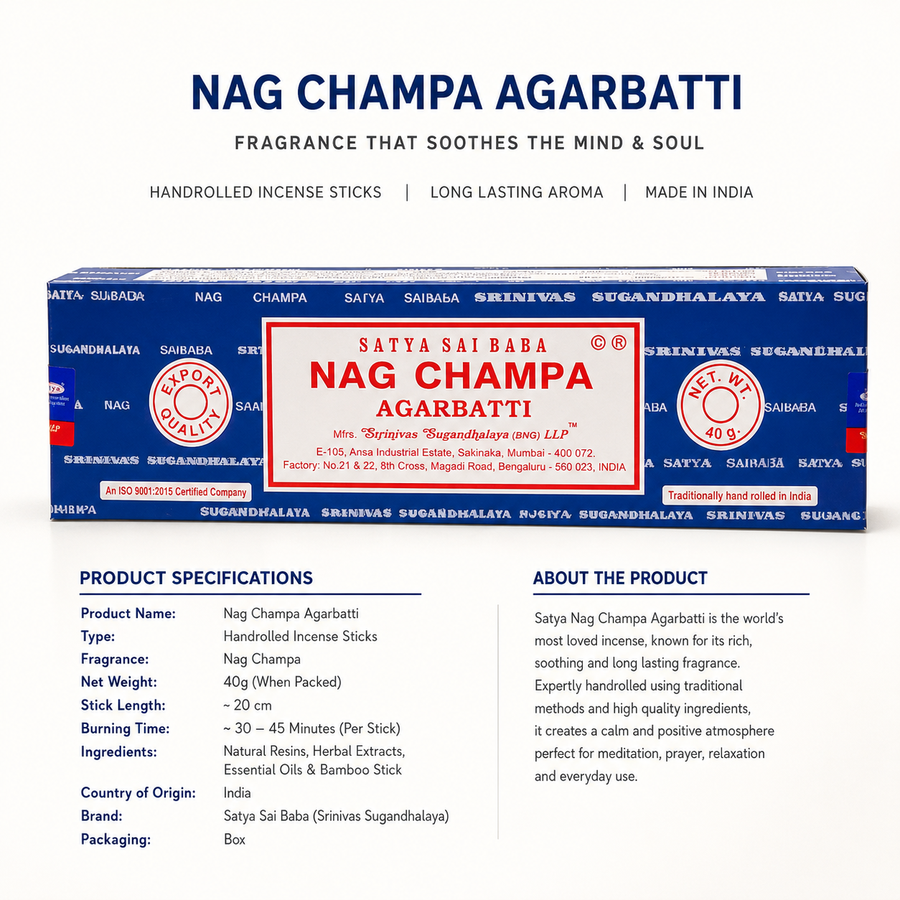 Satya Sai Baba Nag Champa Incense Sticks – 40g Blue Box