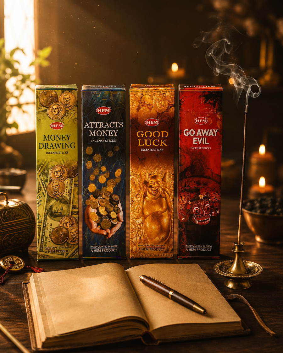Manifestation Ritual Pack – 4 HEM Abundance Incense Blends (480 Sticks)
